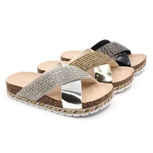 2023 New Cork Flat Outdoor Platform PU Leather Slippers Shoes for Women High-Quality Comfortable Ladies Sandals