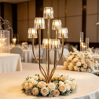 NIKA Nouveau design tendance, support en métal doré, 7 bras, lampe en cristal, porte-bougie pour centre de table de mariage