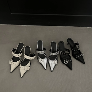 รองเท้าส้นสูงแบบเปิดส้น สไตล์ยุโรปและอเมริกา สำหรับผู้หญิง รุ่น Summer ~ Pointed Thin Heel Belt Single Shoes สีเงิน - Product Image 1