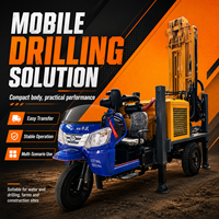 Foreuse mobile pour puits d'eau montée sur tricycle diesel de 300 m, avec pompe moteur, diamètre de forage 140-254 mm