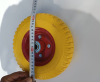 Roue Diable Brouette Roudiable/brouette à pneu plein jaune (polyuréthane), jante en acier rouge, roulement à billes. Taille 2.50-4