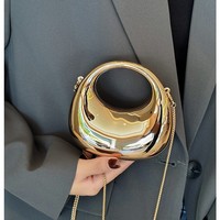 Sac Mini Chaîne Tendance Printemps/Été 2026, Sac en Forme de Lune Courbée, Pochette à Rouge à Lèvres et Monnaie, Sac Bandoulière Tendance