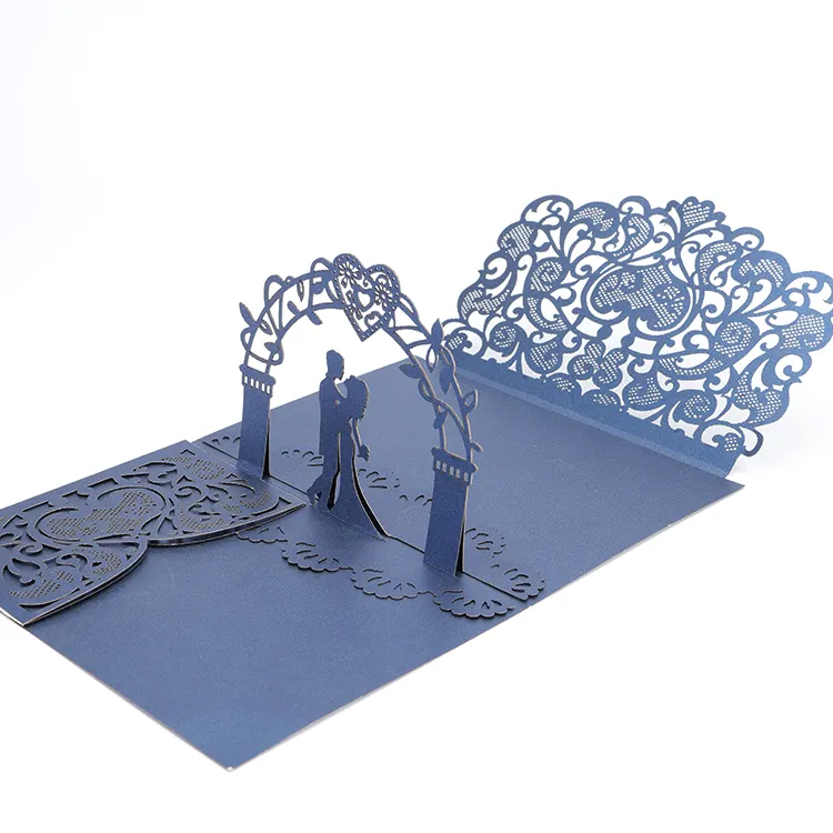 Winpsheng工場在庫売れ筋紙結婚式招待状、レーザー印刷3Dポップアップグリーティングカード招待状