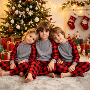 Set Coordinato di Pigiami a Quadri Personalizzati per la Mattina di Natale, Set Due Pezzi, Vendita all'Ingrosso di Abbigliamento da Notte Coordinato per <span class=keywords><strong>Mamma</strong></span>, Papà, Bambini e Neonati - Product Image 1