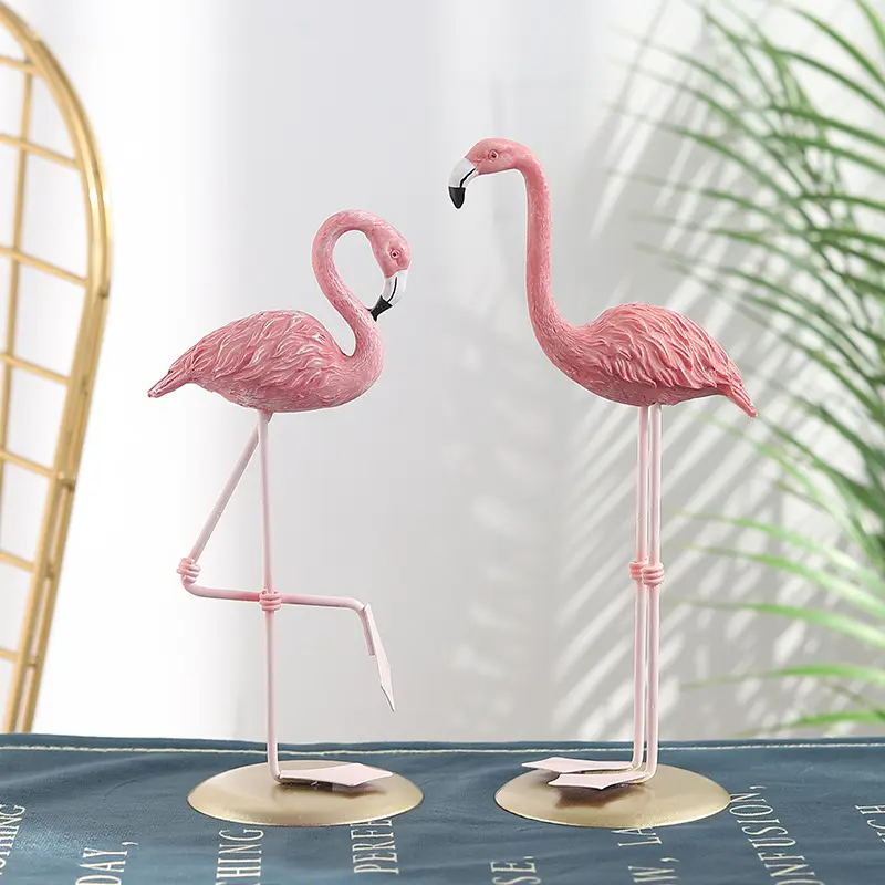 Nordic Style Home Living Room Desktop Garden Statue Metal Art Resin Ornaments Crafts Pink Yard Flamingo Decoration