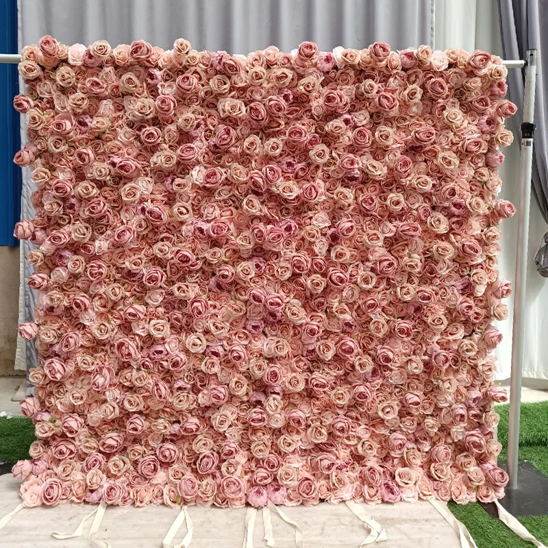 ผ้าพื้นหลังผนังตกแต่งเวทีแต่งงานดอกไม้ผนังผ้ากุหลาบดอกไม้