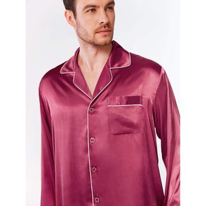 Ensemble de pyjama en satin de soie pour homme, manches longues, boutonné, avec poche, vêtements de détente, taille M à XXL - Product Image 4