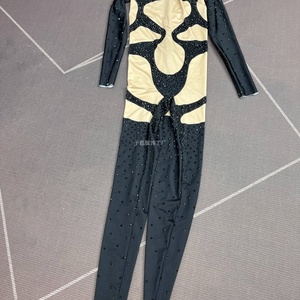 Combinaison de danse du ventre pour femmes avec strass brillants, manches longues, en spandex/nylon, ensembles pour costume de soirée - Product Image 6