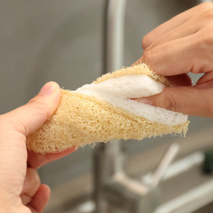 ฟองน้ำลูฟาห์ธรรมชาติ ผ้าเช็ดจาน แผ่นขัดลูฟาห์ สำหรับล้างจาน หม้อ ทำความสะอาดง่าย ฟองน้ำขัดครัว แปรงทำความสะอาดในครัวเรือน - Product Image 4