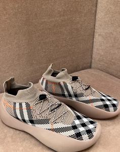 Chaussures de sport de luxe pour hommes et femmes, en cuir véritable, à motif à carreaux, tricotées, souples, à lacets, de marque de créateur. - Product Image 5