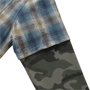 Chemises streetwear rétro pour hommes, à structure superposée, effet usé, camouflage, manches longues, logo personnalisé, chemise en flanelle - Product Image 6