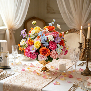 Rosas Artificiales de Seda de Alta Calidad DKB, Hortensias de Tacto Real, Bola de Flores Dorada para Decoración de Mesa de Boda, Centros de Mesa - Product Image 1