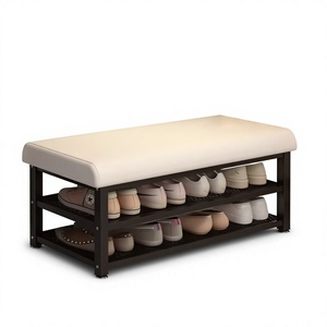 Banc à <span class=keywords><strong>chaussures</strong></span> moderne en fer avec rangement, étagère à <span class=keywords><strong>chaussures</strong></span> multifonctionnelle et siège pour entrée, hall, armoire à <span class=keywords><strong>chaussures</strong></span>, salon - Product Image 4