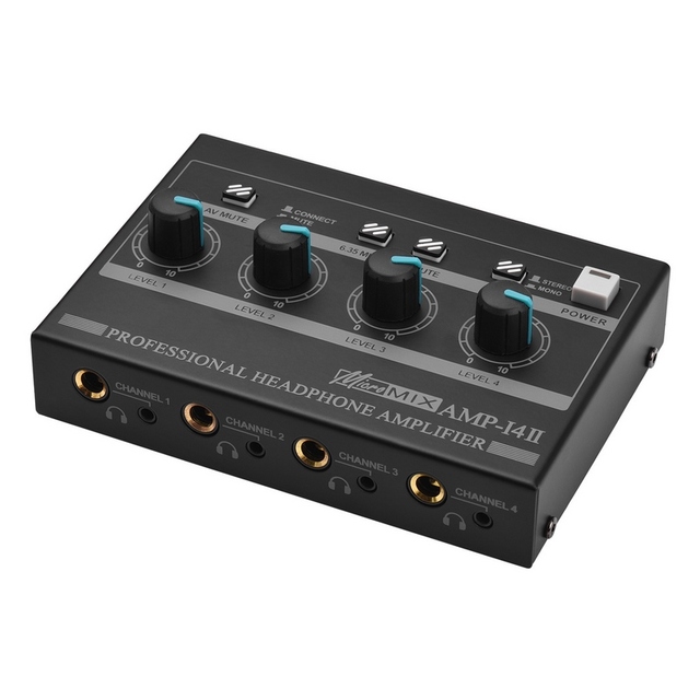 AMP-14 4-Channel Headphone Amplifier Compact Stereo Headphone Amp with RCA/6.35mm/3.5mm Input Volume Control