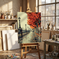 Kit de Peinture Personnalisable pour Enfants : Paysage Romantique Classique Moderne, Rue Pluvieuse d'Automne, Acrylique Écologique, Carré/Rectangle
