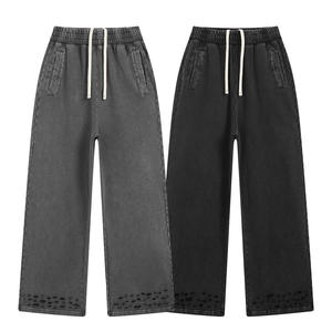 Sebanda 2025 flocon de neige frit fait vieux bord de meulage coupe cassé haute rue pantalon personnalité rue pantalon droit hommes - Product Image 1