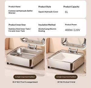 Otros Suministros para Hoteles y Restaurantes, Recipiente para Calentar <span class=keywords><strong>Comida</strong></span> de Acero Inoxidable, Calentador de <span class=keywords><strong>Comida</strong></span> Hidráulico para Buffet con Tapa de Vidrio para Bodas - Product Image 2