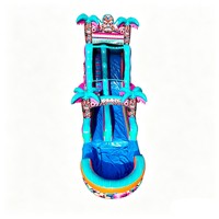 Toboggan aquatique gonflable commercial d'extérieur sur le thème Tiki Hawaïen avec piscine pour la location événementielle