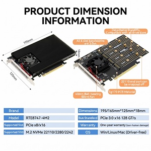 Tarjeta de expansión PCle 3.0 Quad M.2 NVMe, interfaz PCIe 3.0, admite transferencia de datos de alta velocidad para un rendimiento del sistema mejorado. Quad - Product Image 4