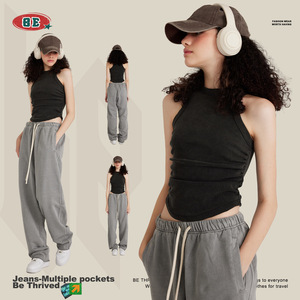 <span class=keywords><strong>2023</strong></span> nouveautés femmes haute qualité maigre 100% coton débardeur personnaliser 315G couleur unie haute rue chaud Sexy pli Club gilet - Product Image 3