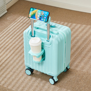 Valise de cabine tendance de 14 pouces en ABS personnalisable avec support pour téléphone portable et porte-gobelet pour le dropshipping - Product Image 4