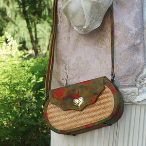 Chinese Style Bamboo Woven Crossbody Bag Single Shoulder Strap <b>Portable</b> With <b>Lock</b> Decoration Women's Chest Bag - Product Image 3