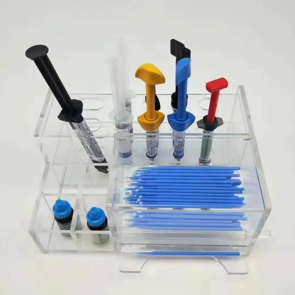 custom acrylic dental syringe organizer for dentist tool adhesive applicator holder