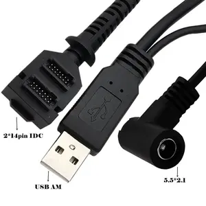 ODM/OEM Manufacturer Usb Double 14pin Pitch 1.27 Idc To Usb 2.0 Am+ Charging 5.5 X 2.1mm Dc Jack Plug Power Cable