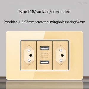 Enchufe de pared con interruptor de luz, doble USB tipo C, estándar brasileño, de vidrio templado, con tres entradas de corriente. - Product Image 4