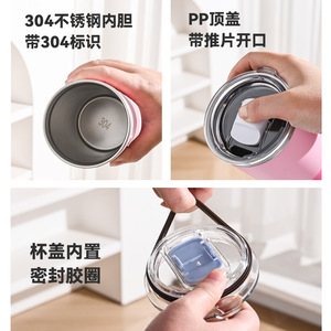 Mug de voyage en acier inoxydable, couche intérieure 304 isolée pour boissons chaudes et froides, usage domestique et professionnel - Product Image 2