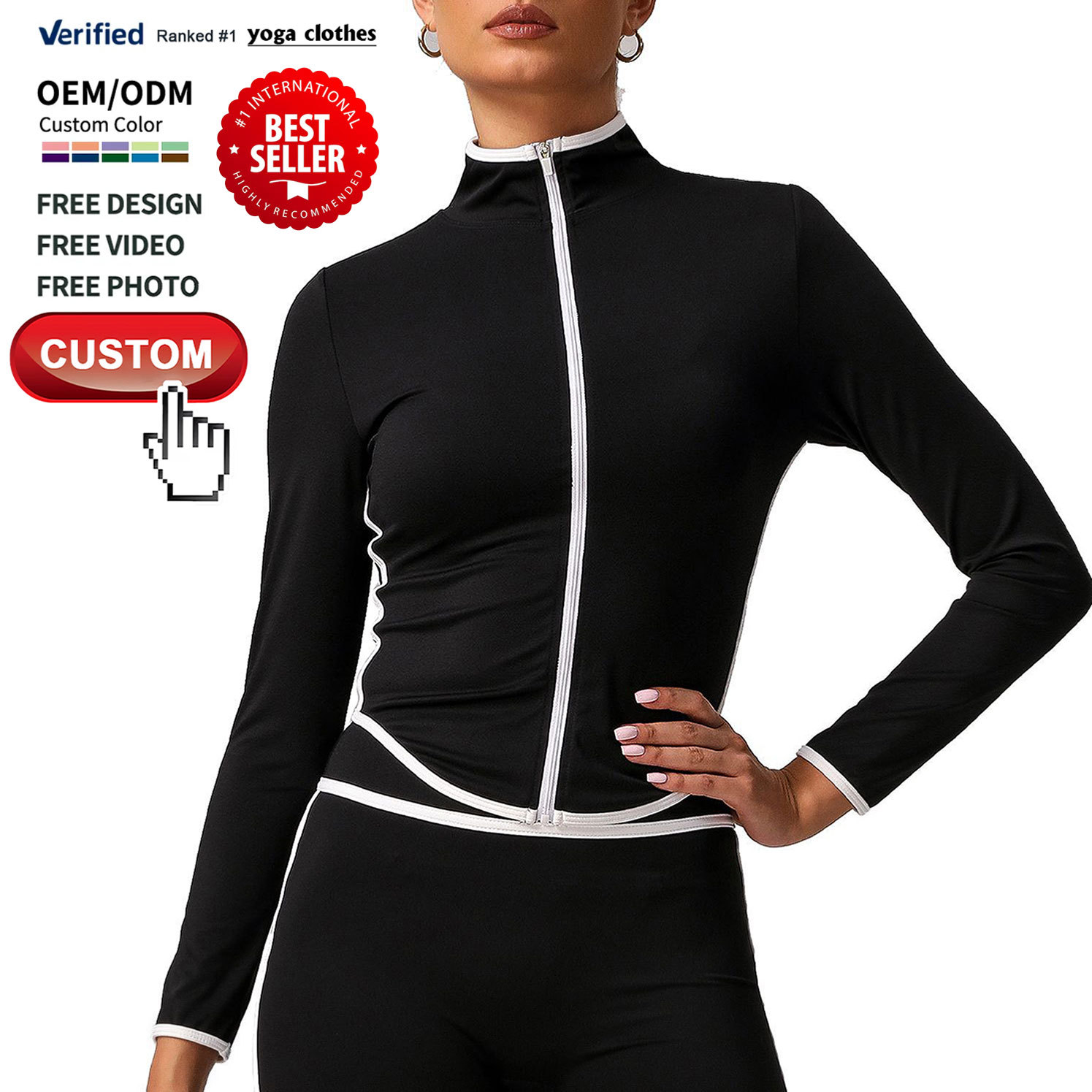 Wholesale Custom Womens Clothing Stand Collar Zip up Long Sleeve Quick Dry Yoga Jacket Sportswear Workout Outfits Gym Yoga Tops