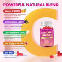Complément alimentaire en gommes à la vitamine C liposomale 1000 mg, saveur framboise, végétalien, sans sucre, marque privée OEM, avec sureau, zinc et fer