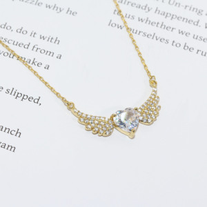 Collar de mujer vintage romántico con colgante de corazón y alas de amor, con circonita cuadrada de gota de aceite colorida y colgante de <span class=keywords><strong>tarot</strong></span> de <span class=keywords><strong>estrella</strong></span> creciente - Product Image 5