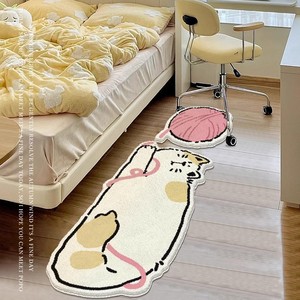 Alfombra de Piso de Franela Sintética con Diseño de Gato de Dibujos Animados, Antideslizante, Larga, para Dormitorio, Junto a la Cama, con Estampado Animal, Forma Novedosa, para Uso Doméstico - Product Image 1