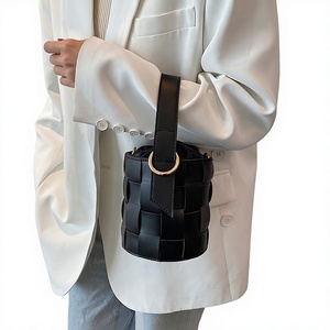 THK Fashion Handbag Creative Woven Cylinder Bucket <b>Bags</b> Ladies New Products Korea <b>Drawstring</b> Pleated Shoulder Crossbody <b>Bag</b> - Product Image 1