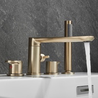 Robinet de baignoire romain avec douchette, robinet de baignoire à montage sur pont, 4 trous avec valve, laiton massif, 2 poignées, robinets de baignoire larges