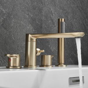 Rubinetto per <span class=keywords><strong>Vasca</strong></span> <span class=keywords><strong>da</strong></span> Bagno Stile Romano con Doccetta, Montaggio su Piano, 4 Fori con Valvola, Ottone Massiccio, 2 Maniglie, Design Ampio - Product Image 4