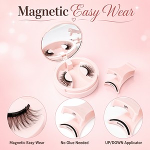 Kit de <span class=keywords><strong>faux</strong></span> <span class=keywords><strong>cils</strong></span> magnétiques réutilisables 3D naturels avec applicateur, miroir et étui compact - Product Image 2