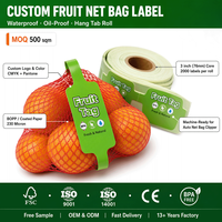 Duurzame, waterdichte, hittebestendige hangtags, fruitlabels, op maat gemaakte netzaklabels voor ui, sinaasappel, knoflook en groenten