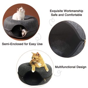 Petdom yumuşak peluş ayrılabilir yuvarlak keçe kedi oyun tüneli oyuncak Peek delik kediler mağara evde beslenen hayvan yuva kedi tüneli yatak - Product Image 2