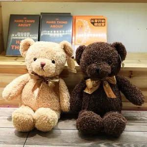 Hengyuan mainan boneka binatang lembut lucu mewah untuk anak atau anak perempuan hadiah Natal Valentine pita dasi kupu-kupu mainan beruang Teddy