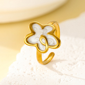 Anillo Vintage Colorido con Baño de Oro, Anillo de Acero Inoxidable con Incrustaciones de Piedras Naturales, Anillo Abierto Ajustable a Prueba de Agua para Mujer - Product Image 5