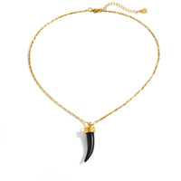 Collar SUMMLY de Acero Inoxidable Chapado en Oro de 18K con Colgante de Cuerno de Toro y Piedra Azul, Cadena Curb, Joyería Boho para Mujer, Regalo