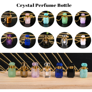 Collier flacon de parfum en pierre naturelle, pendentif en cristal multicolore pour huiles essentielles, pour l'aromathérapie - Product Image 1