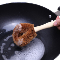 Escova de óleo marrom natural de côco, com cabo longo, antiaderente, para lavar louça, limpeza de óleo, pode pendurar, tipo escova, limpeza de cozinha