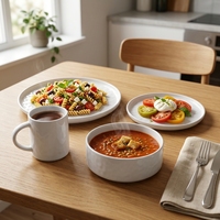 Service de vaisselle classique en porcelaine blanche martelée Guangda – Assiettes, bols et tasses modernes en grès texturé, résistants au four