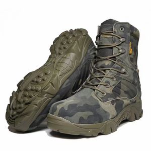 Botas Delta TSB10 Camuflaje Negro Gris, Botas de Senderismo para Hombre, de Cuero Color Arena Negro, para Caminatas y Excursiones al Aire Libre - Product Image 1
