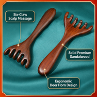 Peigne de massage en bois de santal doré naturel à six griffes, gratteur de méridiens du cuir chevelu pour les soins capillaires, vente en gros d'usine OEM ODM