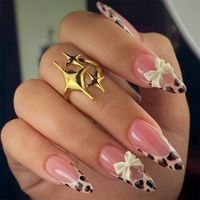 24 faux ongles minimalistes blancs français avec rayures dorées 3D, ongles à presser longs et souples, personnalisables