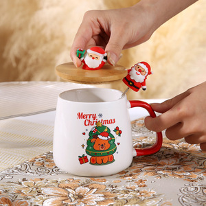 Taza de Cerámica Navideña Adorable con Tapa y Cuchara, Diseño de Santa y Alce, de Alta Estética, con Saludo de Mano, para Regalo Transfronterizo - Product Image 3